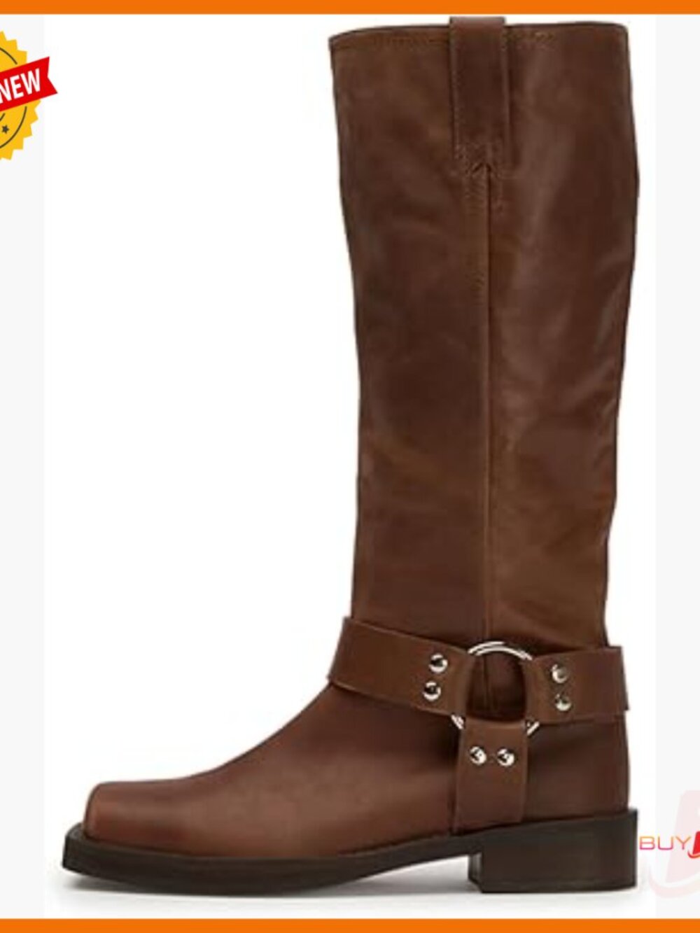 Knee High Motorcycle Boots Chunky Heel Square Toe Pull On Women's Riding Boots